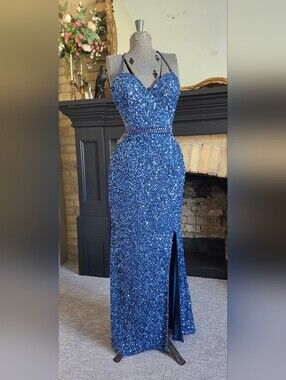 Scala 48931 Sparkling Royal Blue Sequin Evening Gown Sz 2